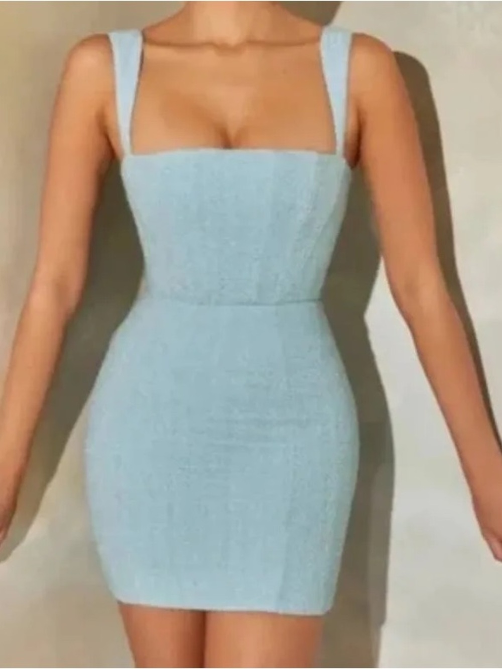 Oh Polly Tweed Square Neck Corset Mini Dress in Light Blue